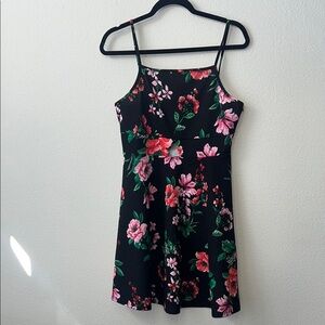 Floral Black Dress with Pink and Green Accents